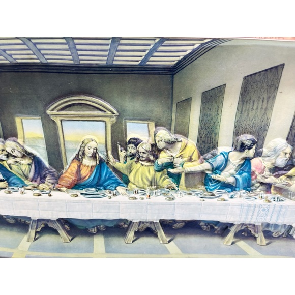 Vintage Religious Kitsch 3D The Last Supper Gold Framed 15x8 Intercraft Da Vinci - Picture 6 of 7